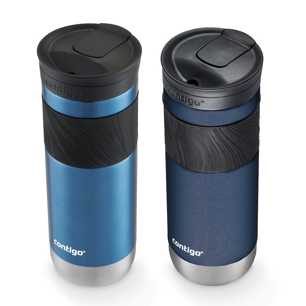 Contigo® SNAPSEAL™ Insulated Stainless Steel Travel Mug with Grip, 20oz., Blue Corn Transparent Satin & Midnight Berry (NKYT)