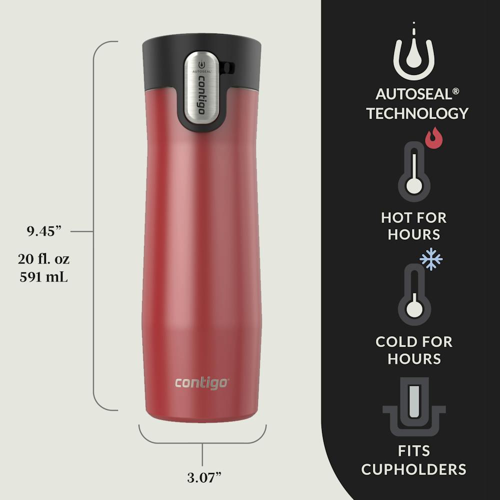 Contigo® AUTOSEAL® West Loop Vacuum-Insulated Stainless Steel Travel Mug with Easy-Clean Lid, 20 oz, 2-Pack (3T8S)