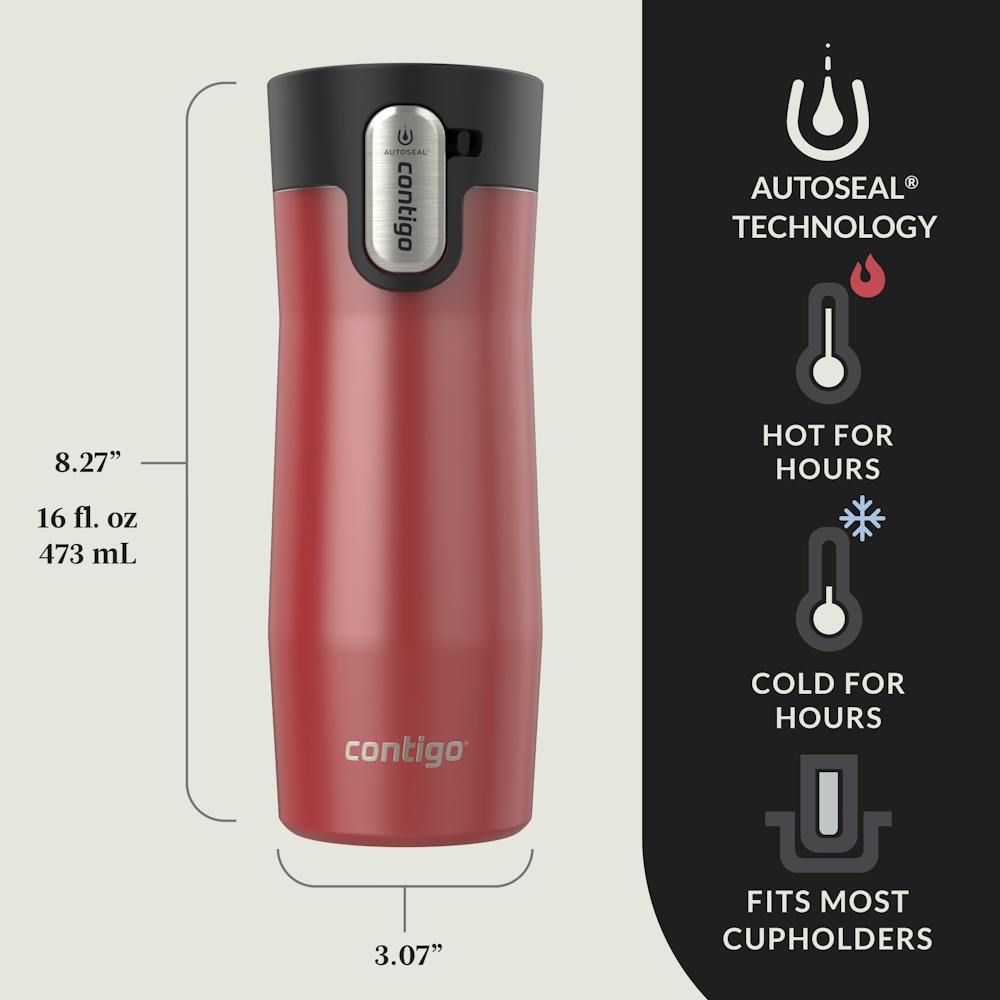Contigo® AUTOSEAL® West Loop Vacuum-Insulated Stainless Steel Travel Mug with Easy-Clean Lid, 16 oz, 2-Pack (N3R0)
