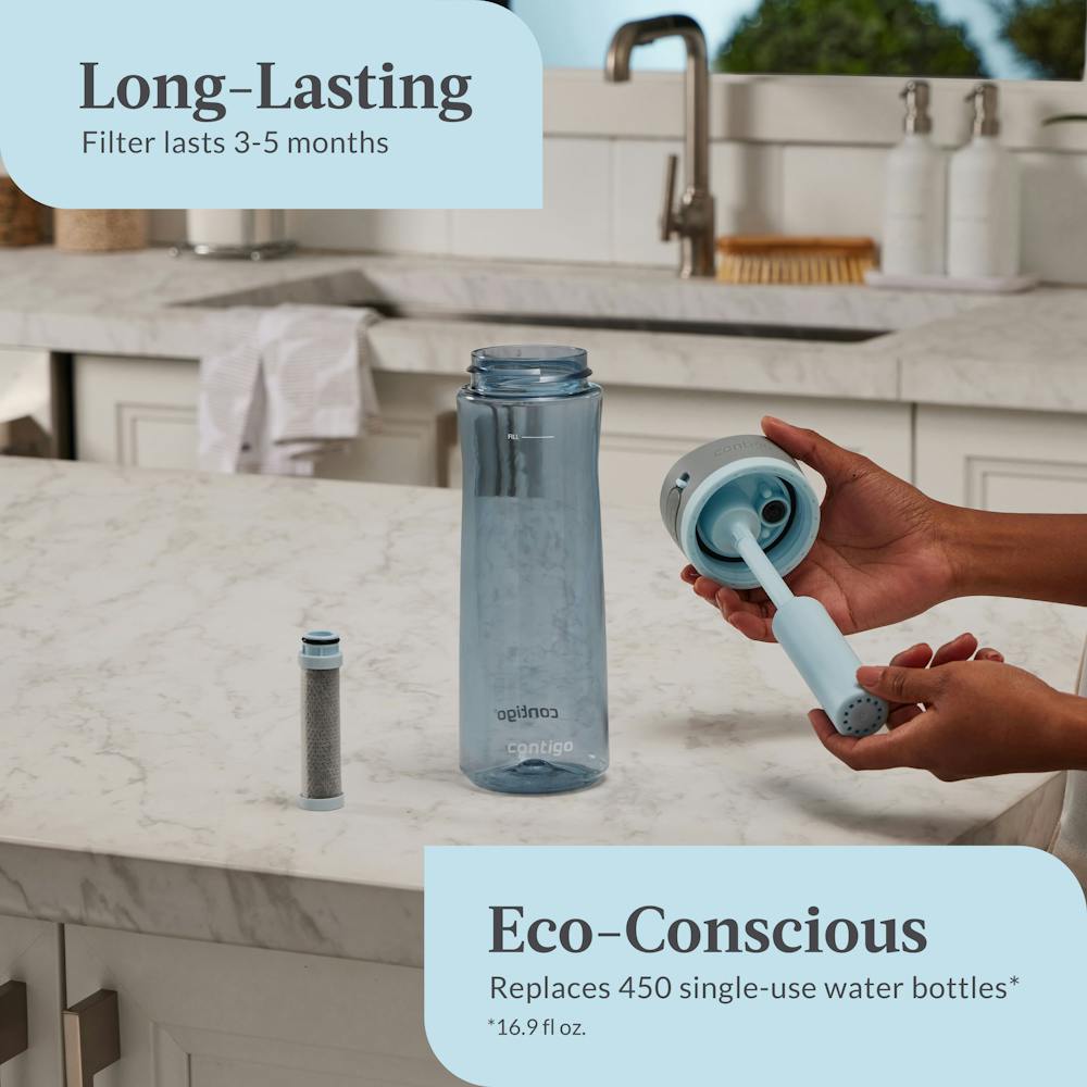 Contigo® Wells Plastic Filter Water Bottle with AUTOSPOUT® Straw Lid and Replacement Filter, 24 Oz (OAWV)