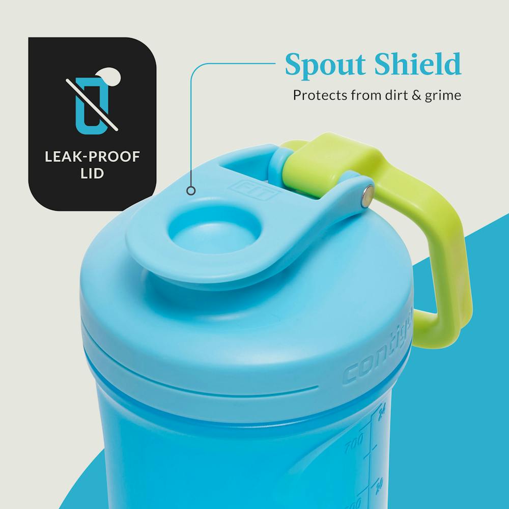 Contigo® Fit Shake & Go® 2.0 Plastic Antimicrobial Shaker Bottle, Blue Raspberry, 28 floz (5NIK)