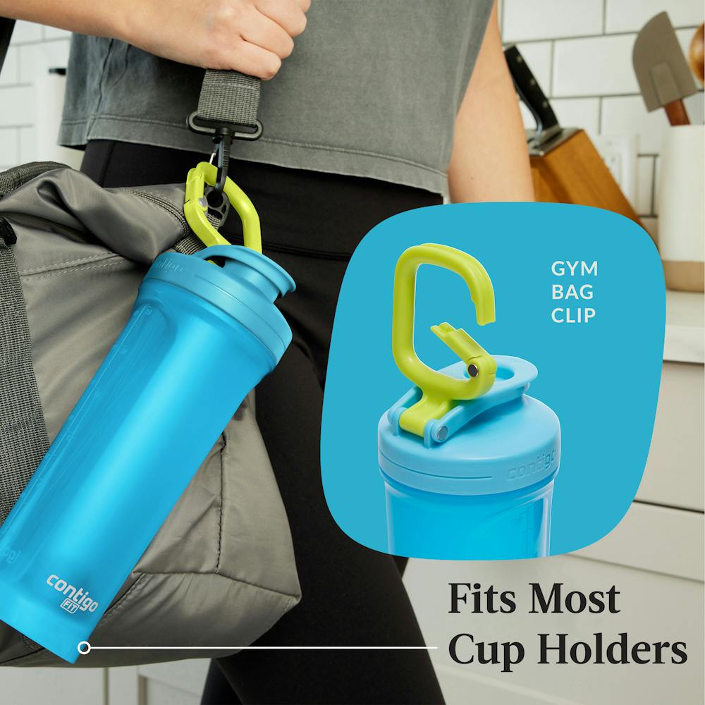 Contigo® Fit Shake & Go® 2.0 Plastic Antimicrobial Shaker Bottle, Blue Raspberry, 28 floz (5NIK)
