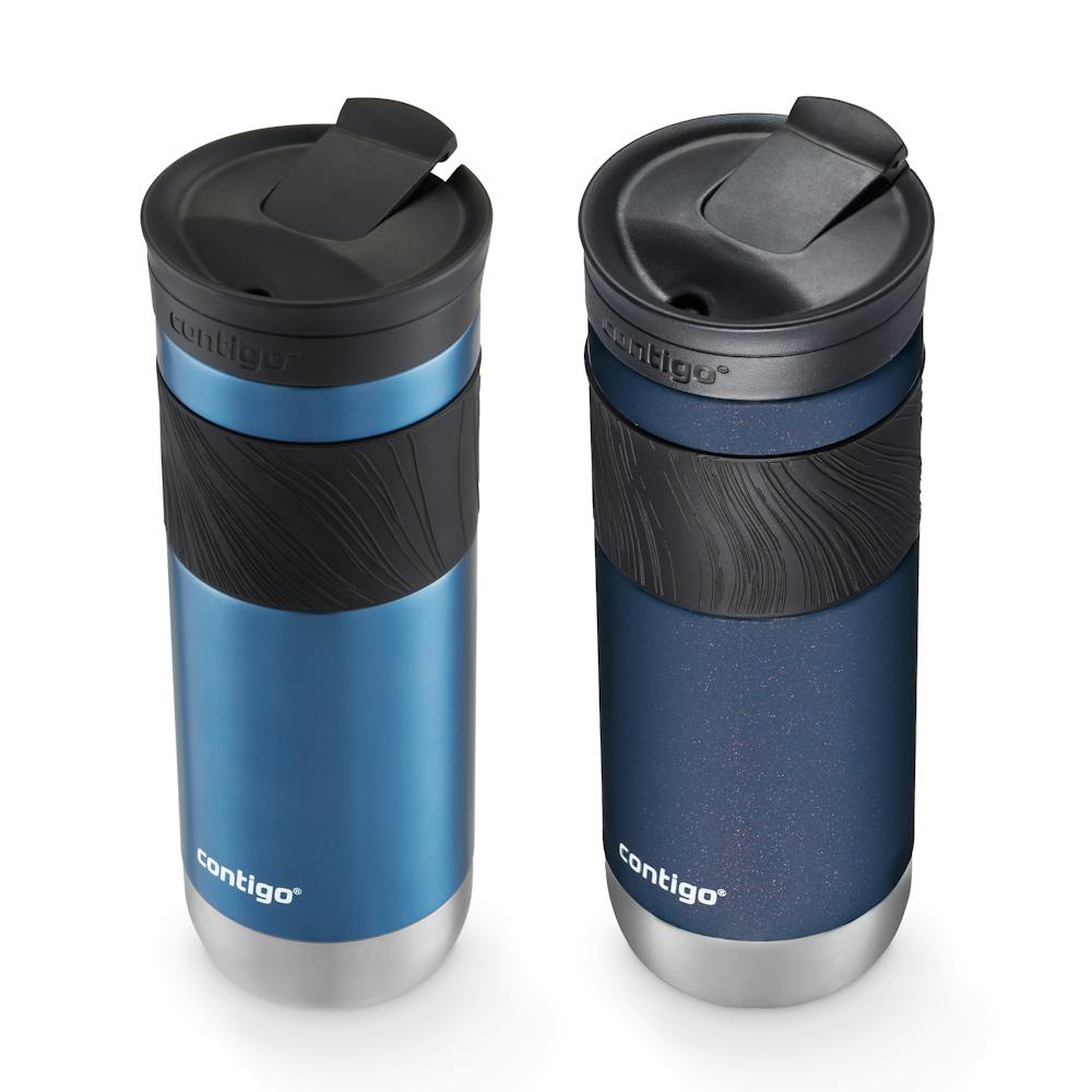 Contigo® SNAPSEAL™ Insulated Stainless Steel Travel Mug with Grip, 20oz., Blue Corn Transparent Satin & Midnight Berry (NKYT)