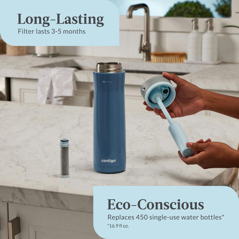 Contigo® Wells Chill Stainless Steel Filter Water Bottle with AUTOSPOUT® Straw Lid and Replacement Filter, 24 Oz (JDI0)