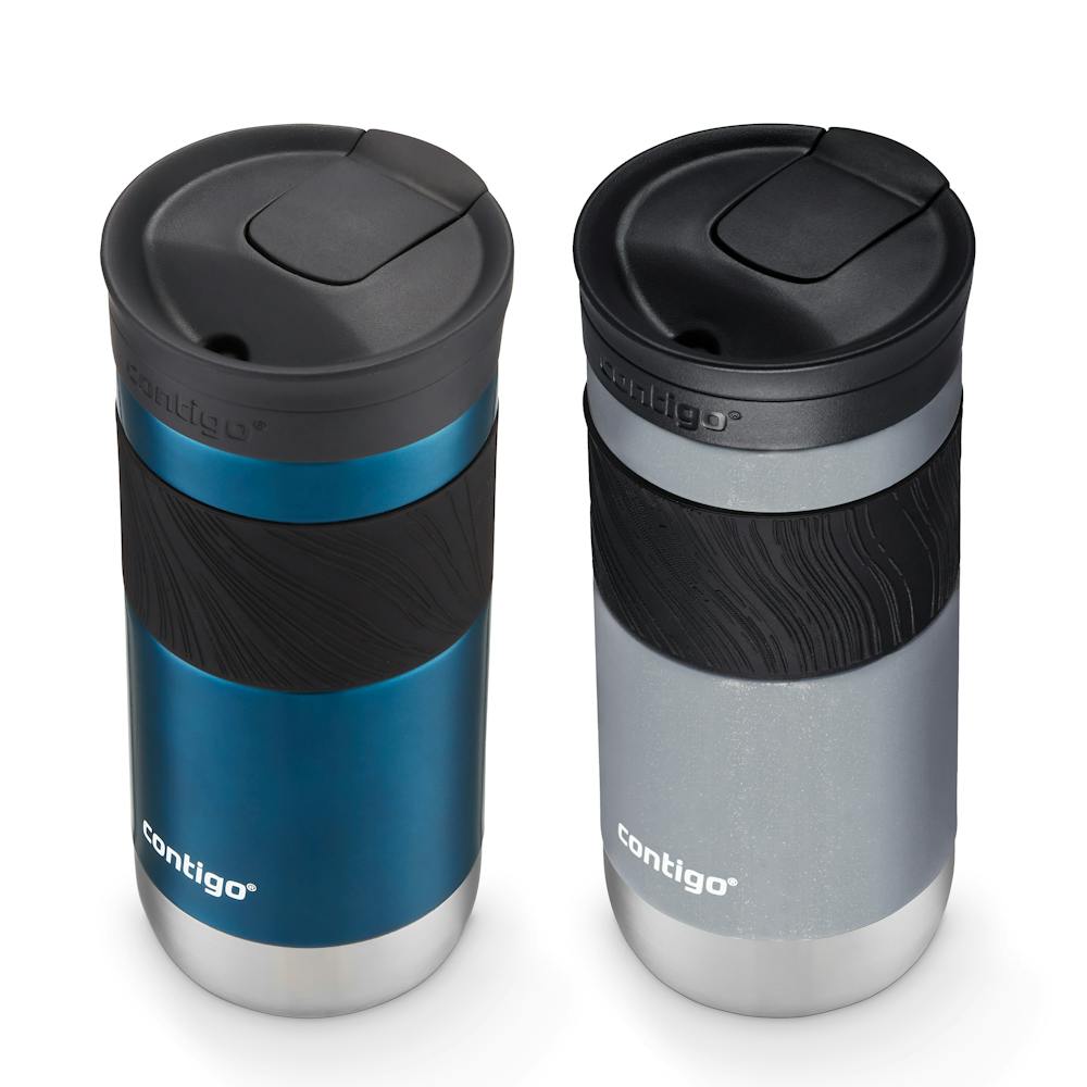 Contigo® SNAPSEAL™ Insulated Stainless Steel Travel Mug with Grip, 16oz., Blueberry Transparent Satin & Gold Morel (4COJ)